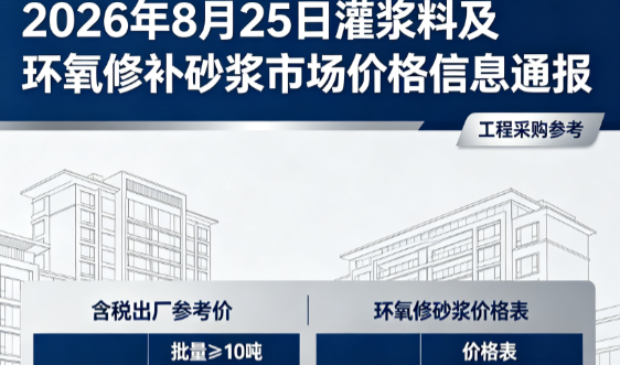 东至2026年8月25日灌浆料及环氧修补砂浆市场价格信息通报